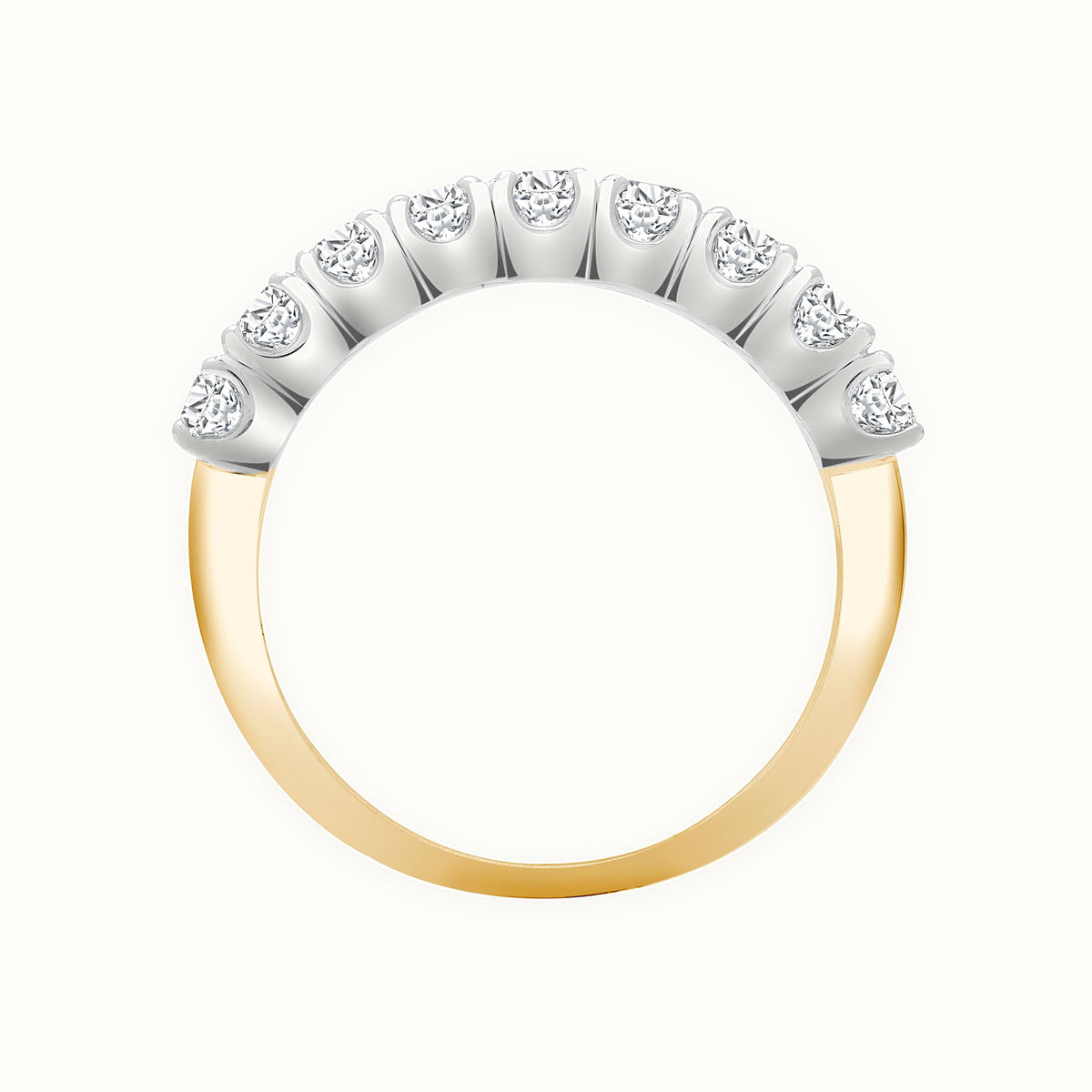 18ct Yellow White 9 stone Claw Set 1 2 ET Ring