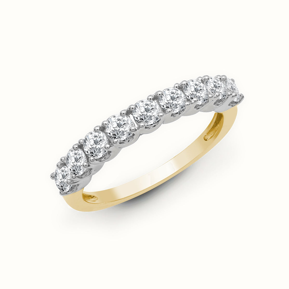 18ct Yellow White 9 stone Claw Set 1 2 ET Ring