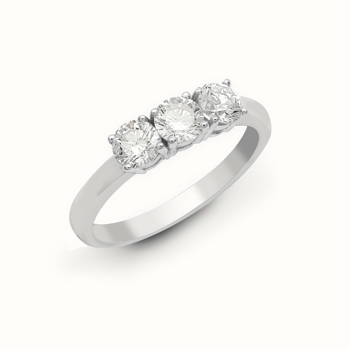 18ct White Natural Diamond Claw Set Trilogy Ring