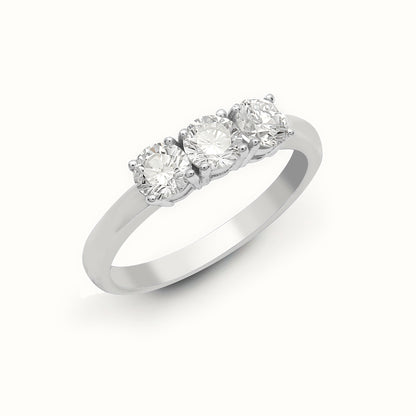 18ct White Natural Diamond Claw Set Trilogy Ring