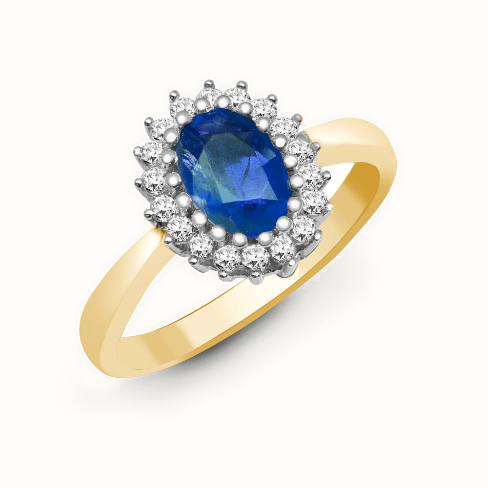 18ct Yellow Gold Natural Diamond And Sapphire Ring