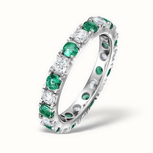 18ct White Gold Claw Set Full Eternity Ring Natural Diamond Emerald