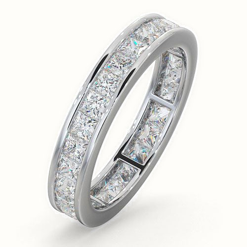 18ct White Gold Channel Set Princess Cut Full Eternity Ring Natural Diamond