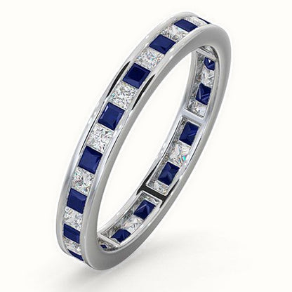 18ct White Gold Channel Set Princess Cut Full Eternity Ring Natural Diamond Saph