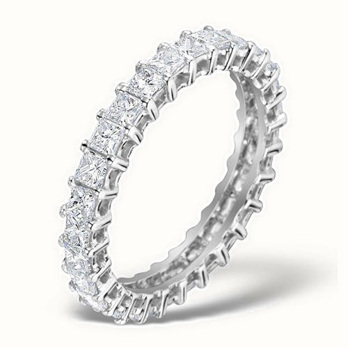18ct White Gold Claw Set Full Eternity Ring Princess Cut Natural Diamond 2.00ct