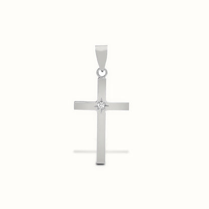 18ct White 0.03ct Natural Diamond Star Set Cross