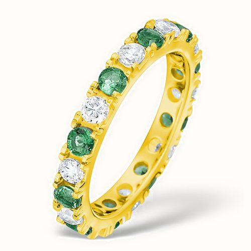 18ct Yellow Gold Claw Set Full Eternity Ring Natural Diamond Emerald