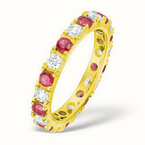 18ct Yellow Gold Claw Set Full Eternity Ring Natural Diamond Ruby