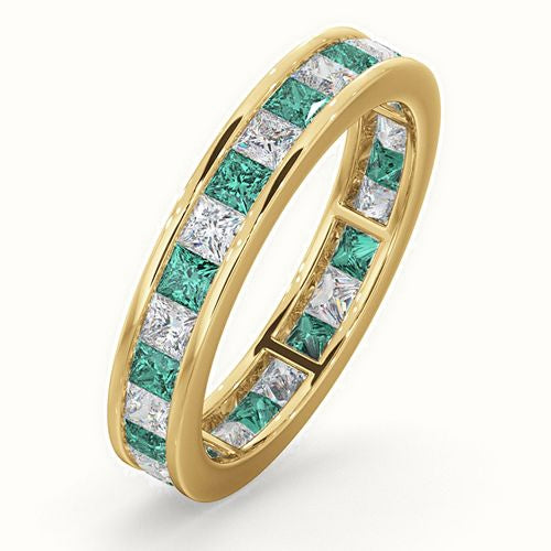 18ct Yellow Gold Channel Set Princess Cut Full Eternity Ring Natural Diamond Em