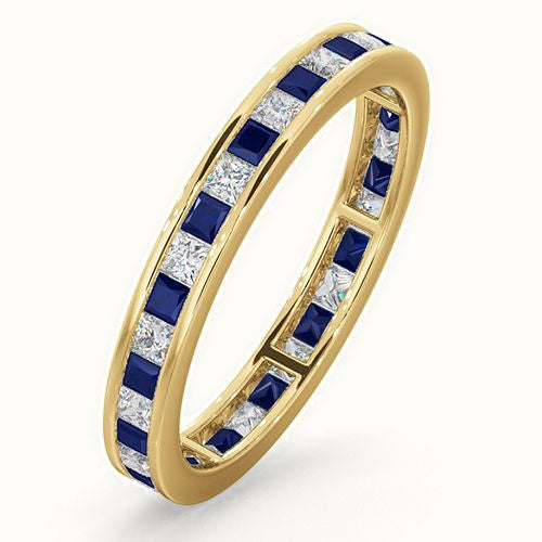 18ct Yellow Gold Channel Set Princess Cut Full Eternity Ring Natural Diamond Saph