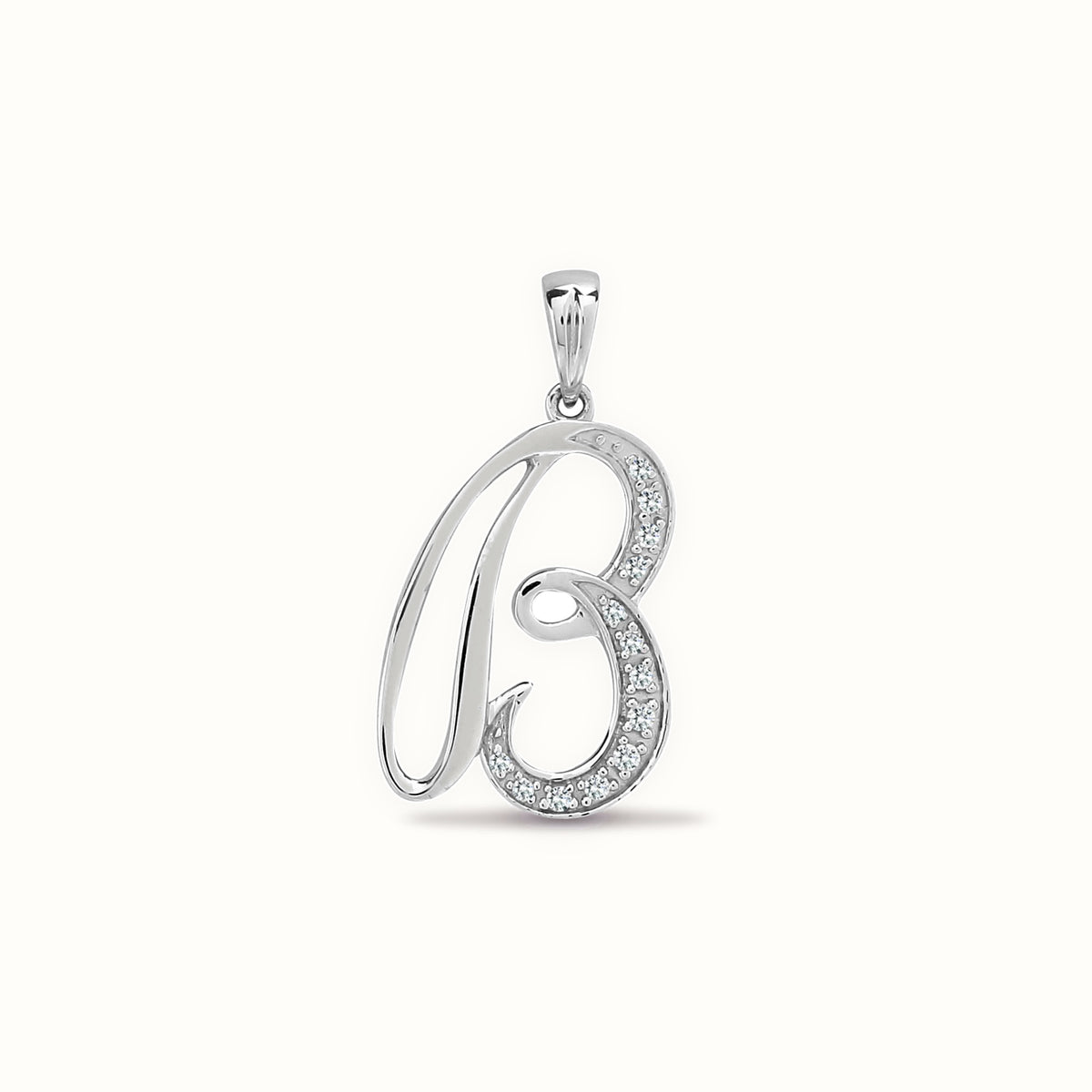 9ct White Gold Natural Diamond Set Initial Pendant Initial