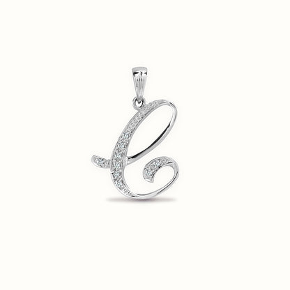 9ct White Gold Natural Diamond Set Initial Pendant Initial