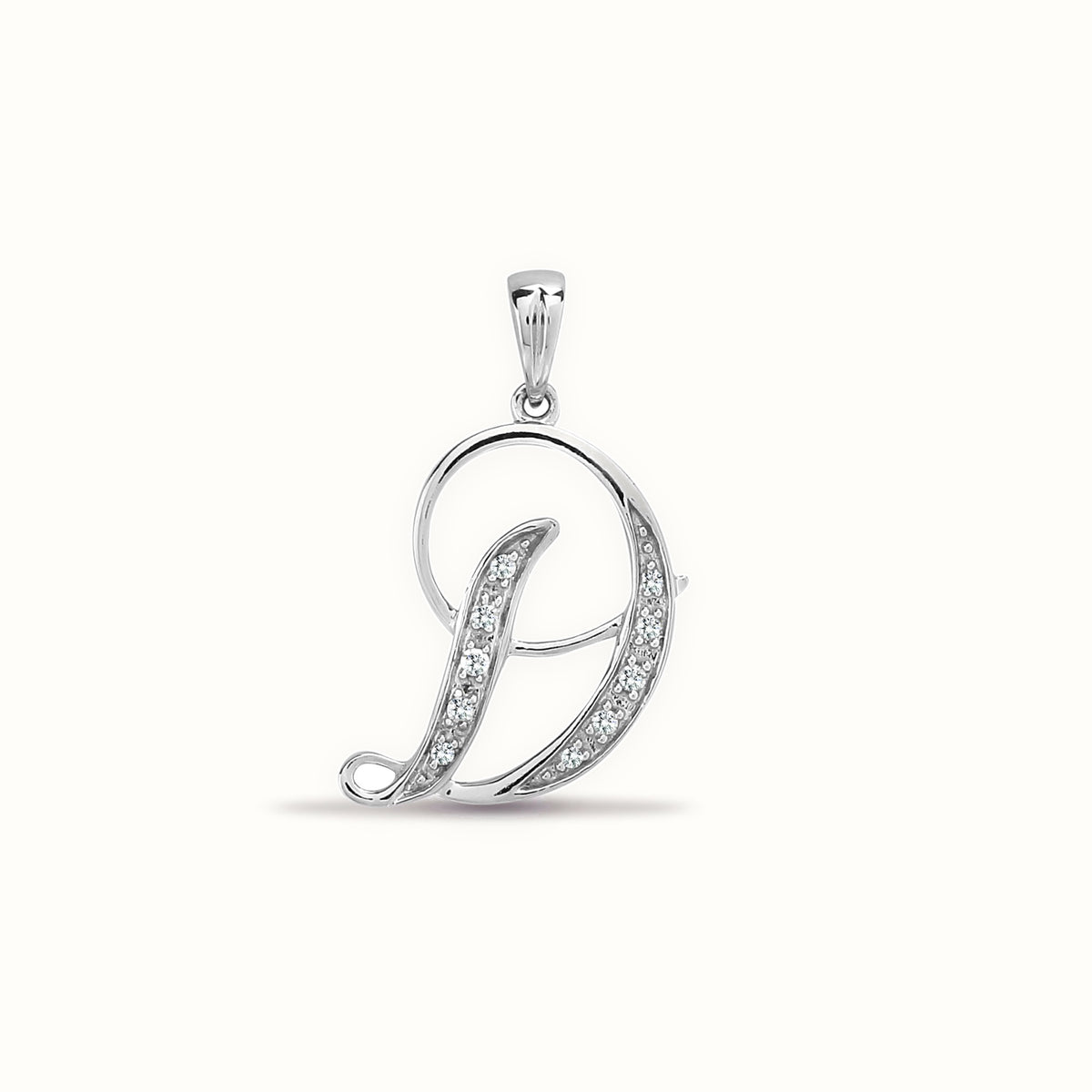 9ct White Gold Natural Diamond Set Initial Pendant Initial