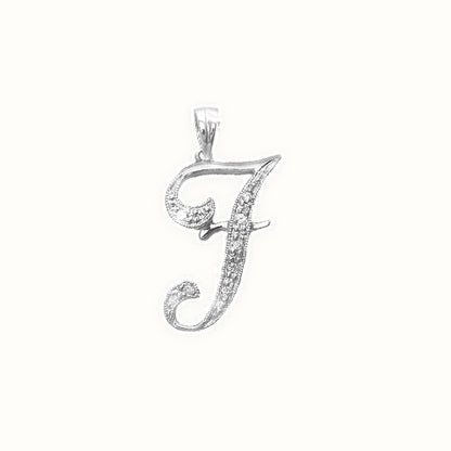 9ct White Gold Natural Diamond Set Initial Pendant Initial