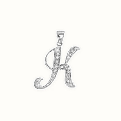 9ct White Gold Natural Diamond Set Initial Pendant Initial