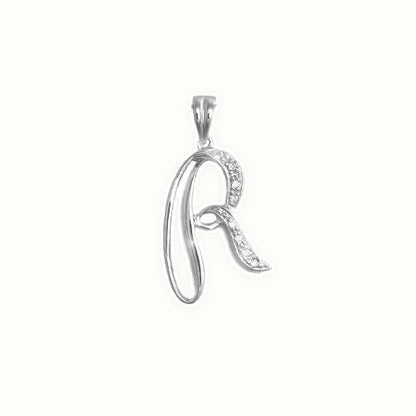 9ct White Gold Natural Diamond Set Initial Pendant Initial