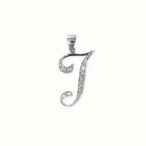 9ct White Gold Natural Diamond Set Initial Pendant Initial