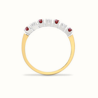 9ct Yellow Gold Natural Diamond 15pts & Ruby 20pts Half Eternity Ring