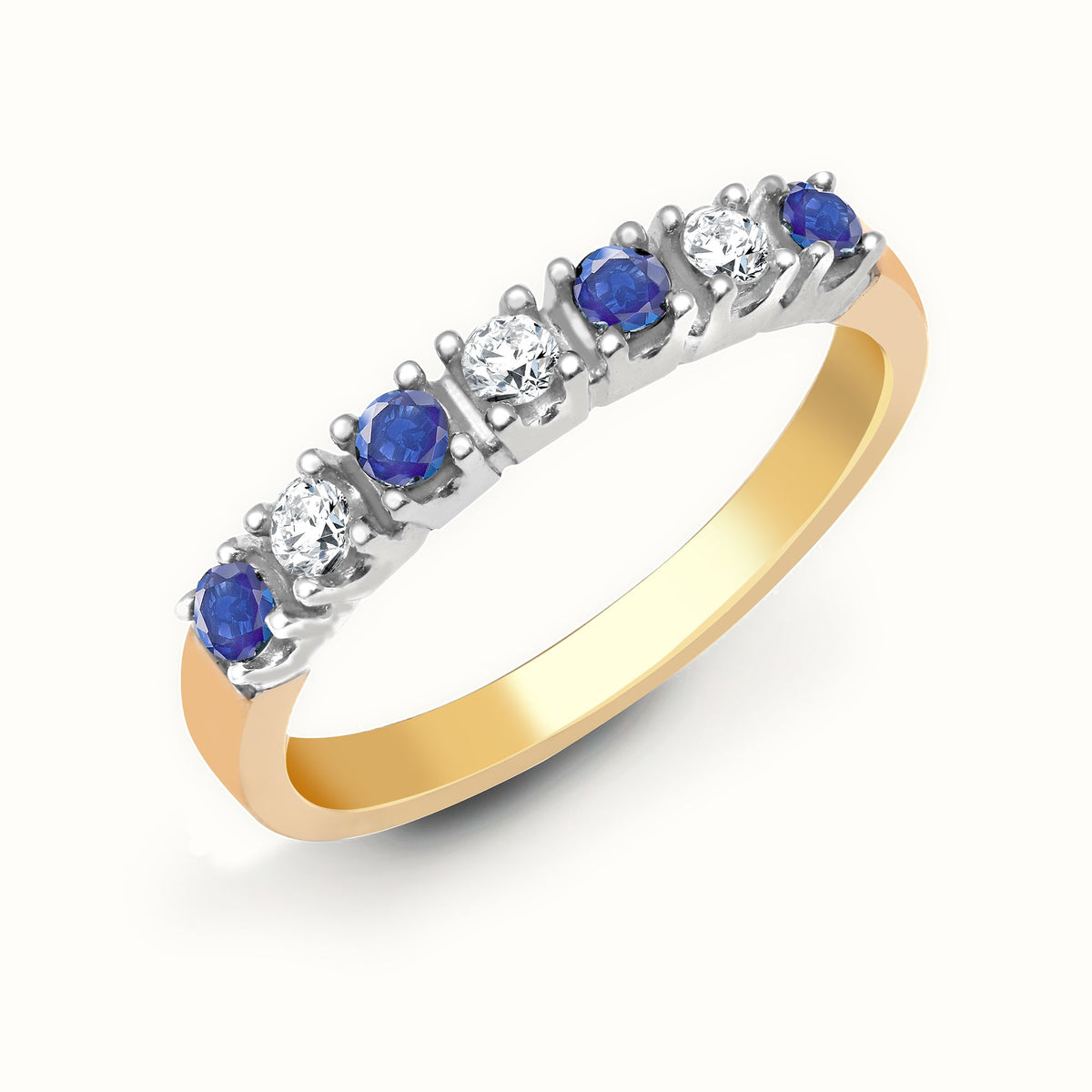 9ct Yellow Gold Natural Diamond 15pts & Sapphire 20pts Half Eternity Ring