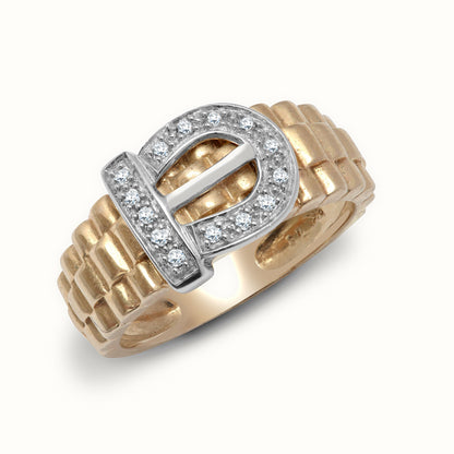 9ct Yellow Gold Natural Diamond Buckle Ring