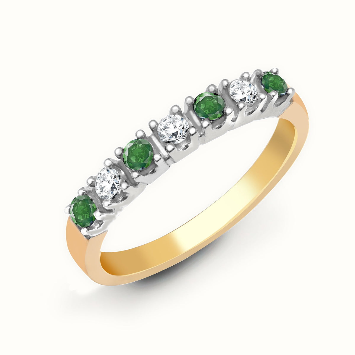 9ct Yellow Gold Natural Diamond 15pts & Emerald 20pts Half ET Ring