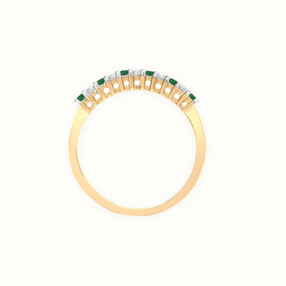 Yellow Gold Natural Diamond & Emerald Half Eternity Ring — Delan Jewellers