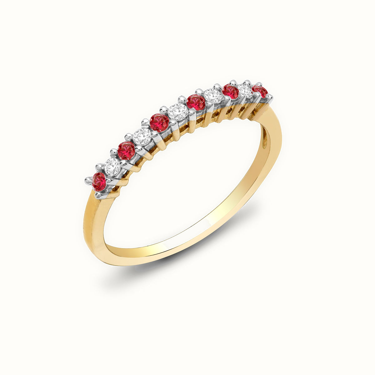Yellow Gold Natural Diamond & Ruby Half Eternity Ring — Delan Jewellers