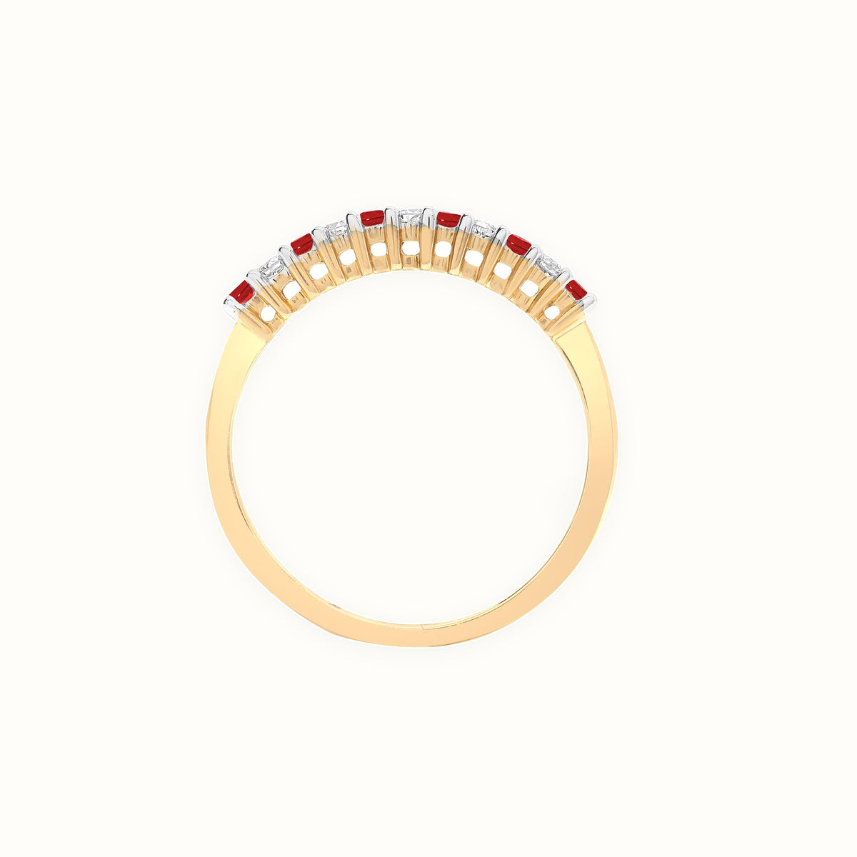 Yellow Gold Natural Diamond & Ruby Half Eternity Ring — Delan Jewellers