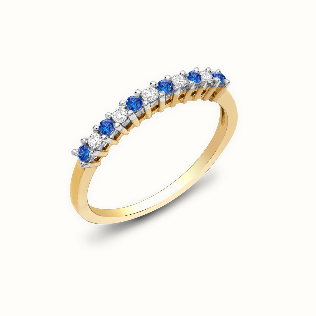 Yellow Gold Natural Diamond & Sapphire Half Eternity Ring — Delan Jewellers