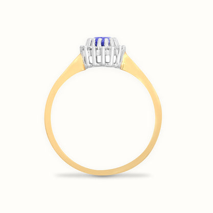 9ct Yellow Gold Natural Diamond 12pts & Tanzanite 55pts Ring