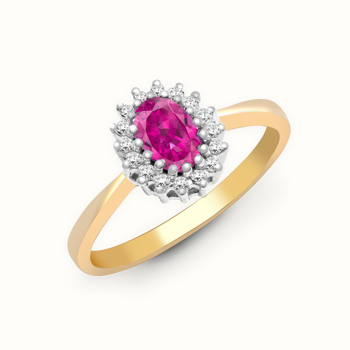 9ct Yellow Gold Natural Diamond 12pts & Pink Sapphire 68pts Ring