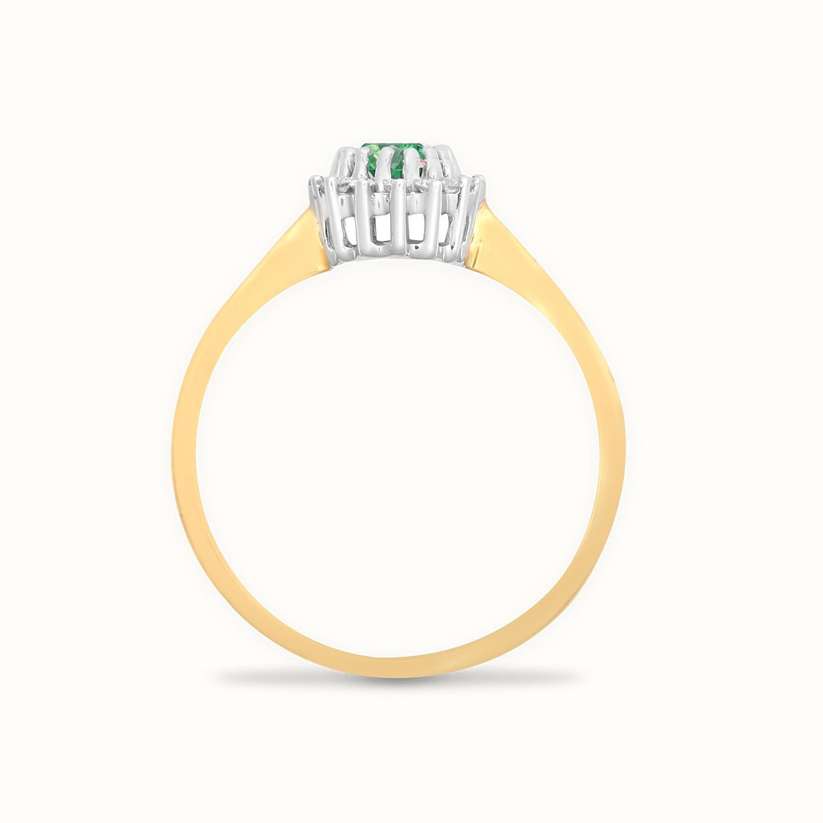 9ct Yellow Gold Natural Diamond 12pts & Emerald 52pts Ring