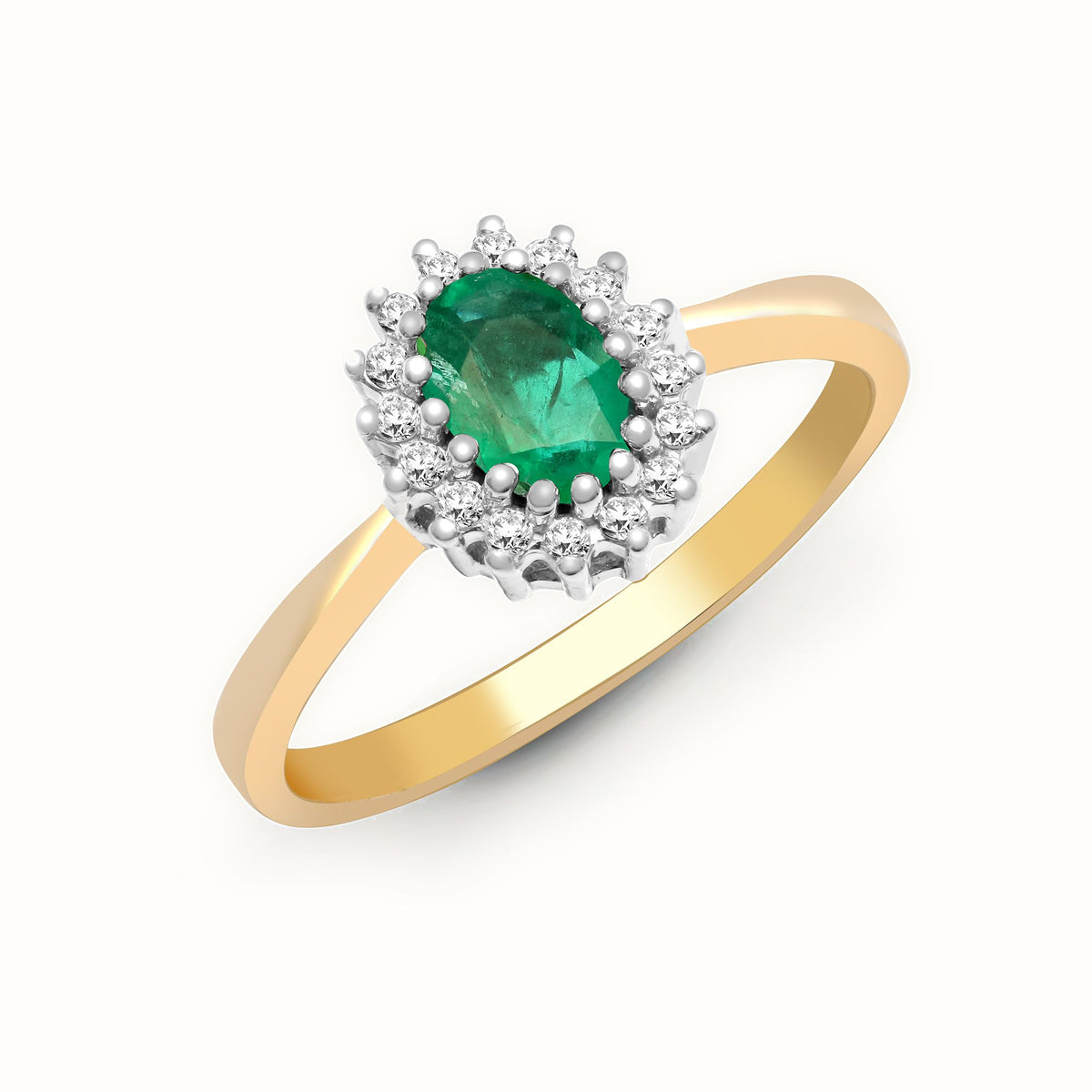 9ct Yellow Gold Natural Diamond 12pts & Emerald 52pts Ring