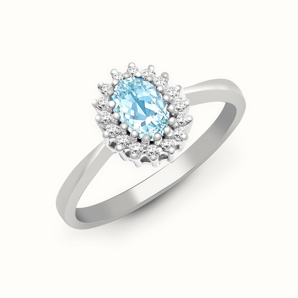 9ct White Gold Natural Diamond 12pts & Blue Topaz 57pts Ring