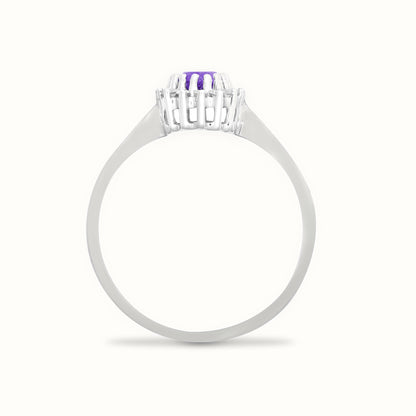 9ct White Gold Natural Diamond 12pts & Amethyst 44pts Ring