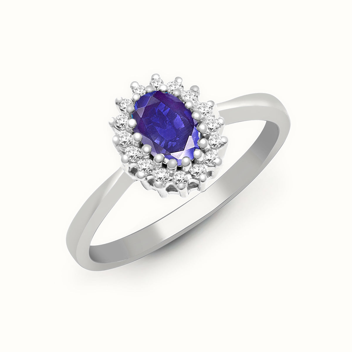 9ct White Gold Natural Diamond 12pts & Tanzanite 55pts Ring