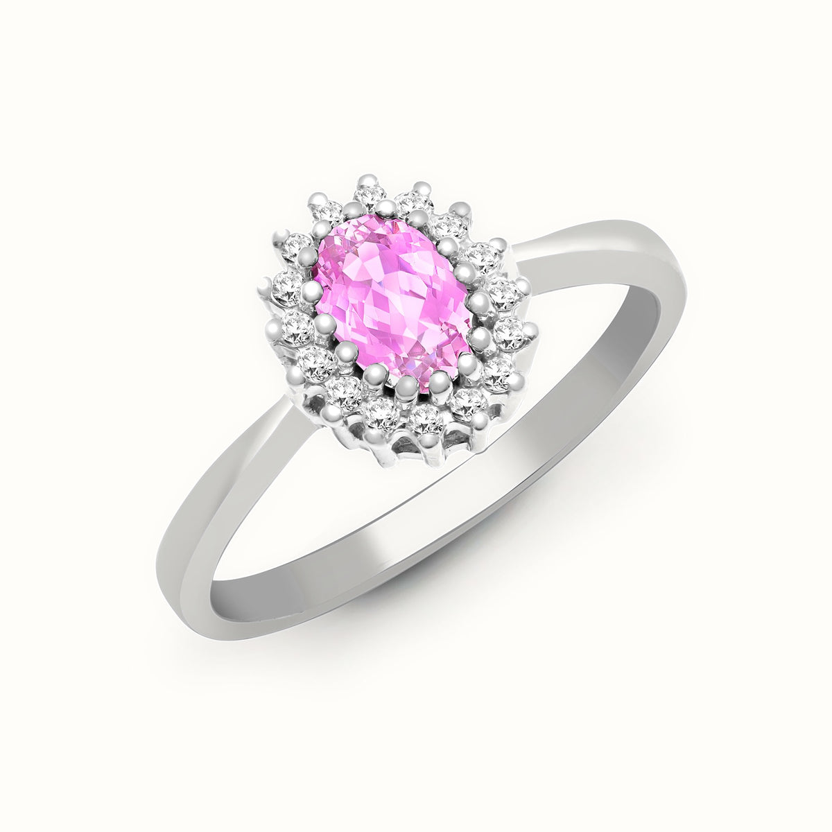 9ct White Gold Natural Diamond 12pts & Pink Sapphire 68pts Ring