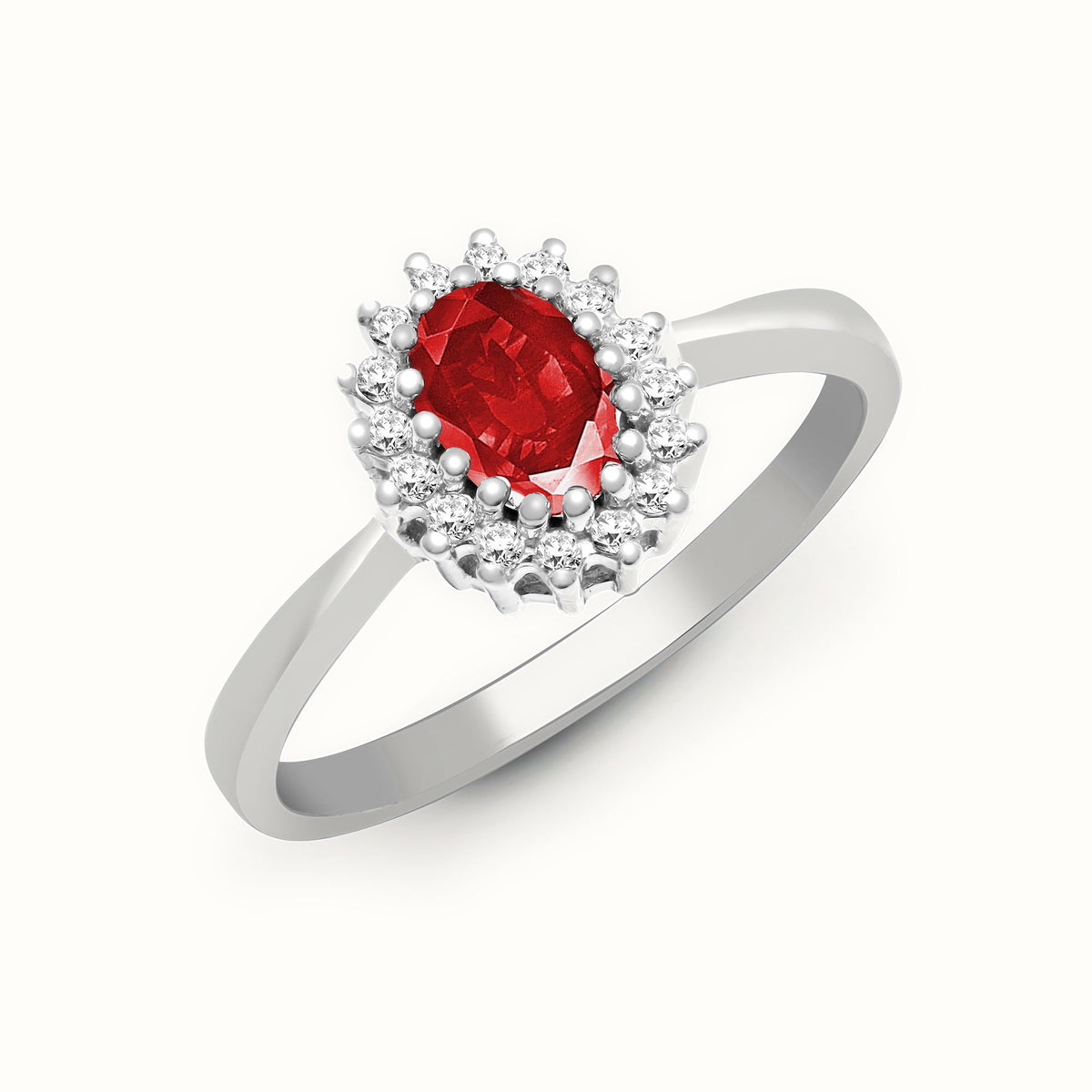 9ct White Gold Natural Diamond 12pts & Ruby 60pts Ring