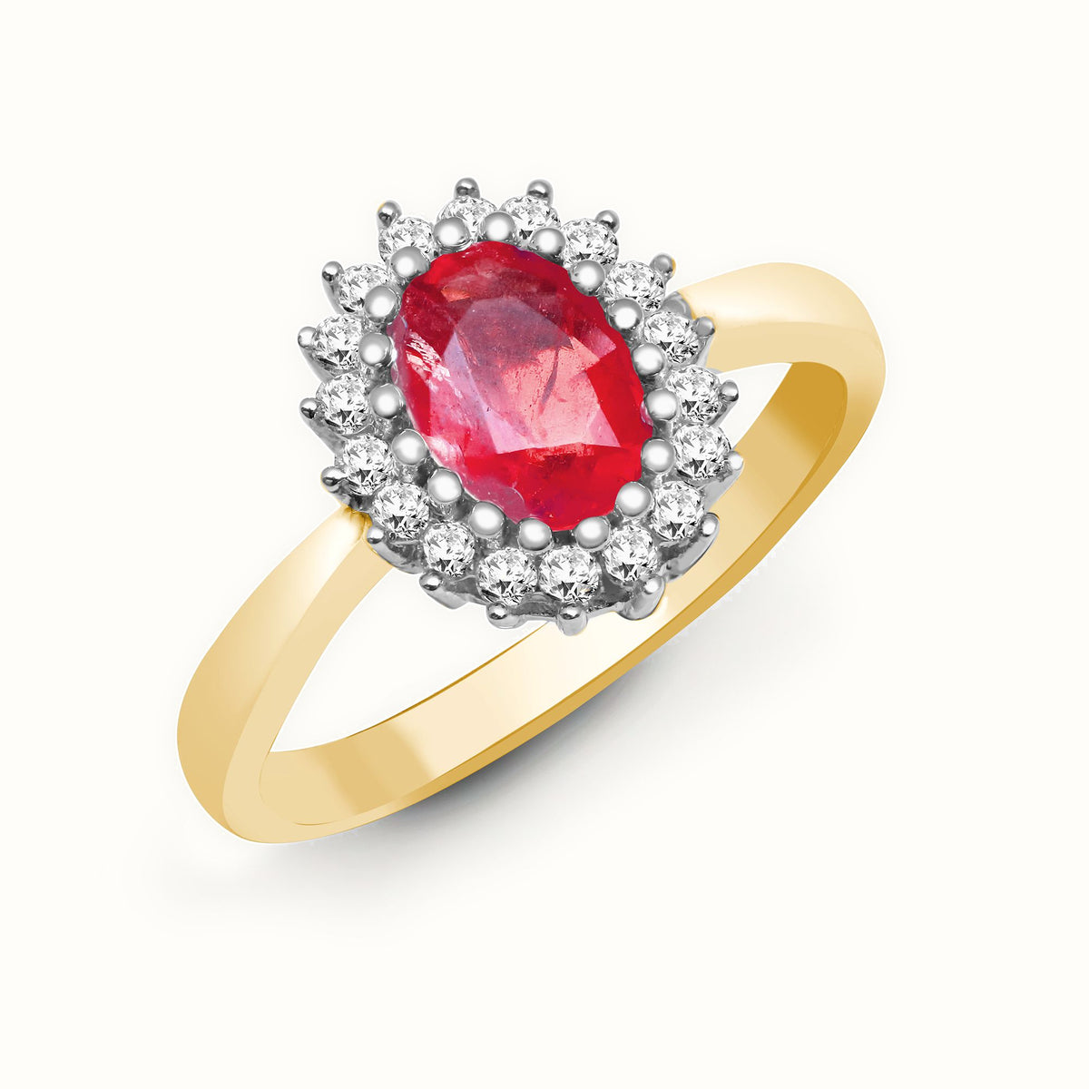 9ct Yellow Gold Natural Diamond 23pts & Ruby 1.10ct Ring