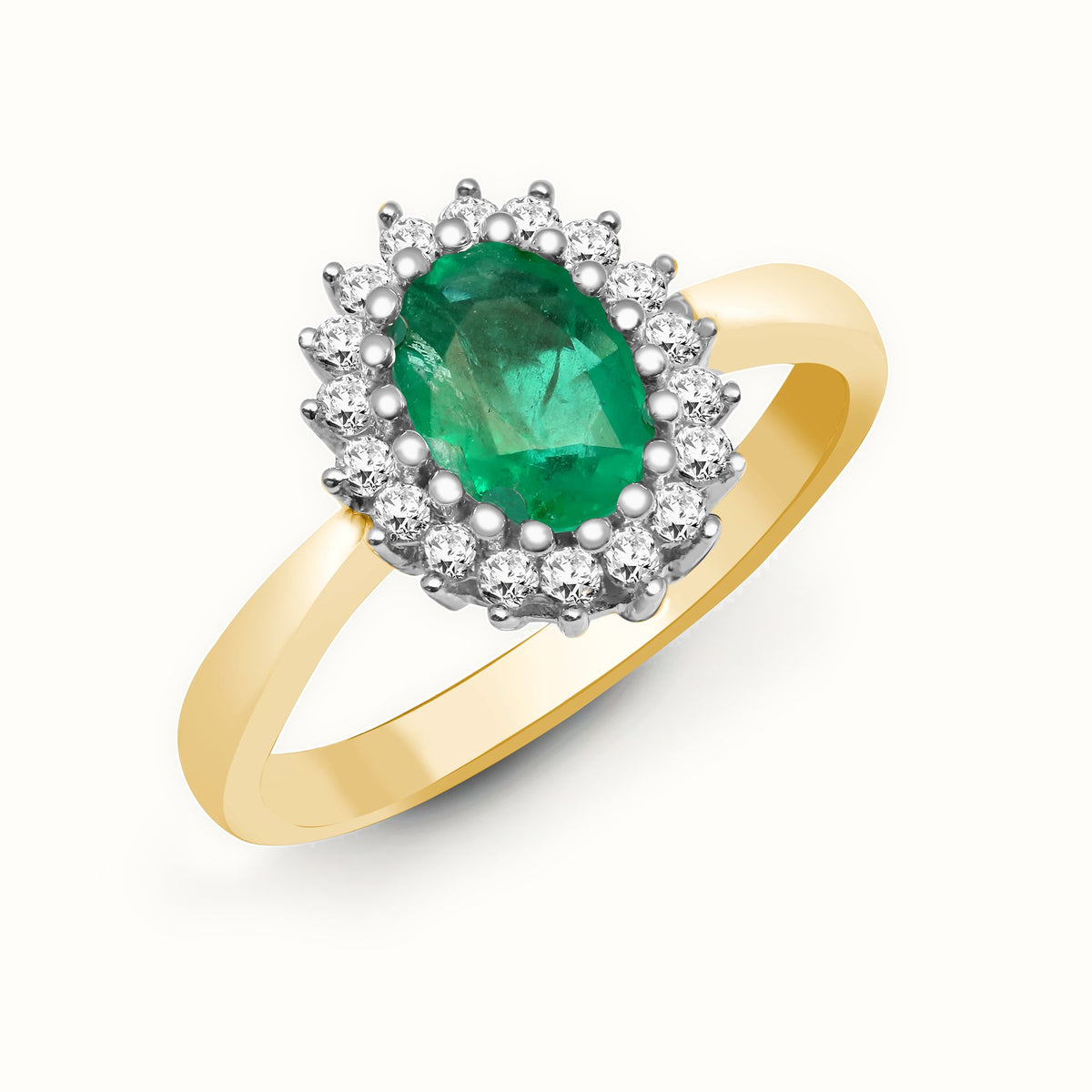 9ct Yellow Gold Natural Diamond 23pts & Emerald 78pts Ring