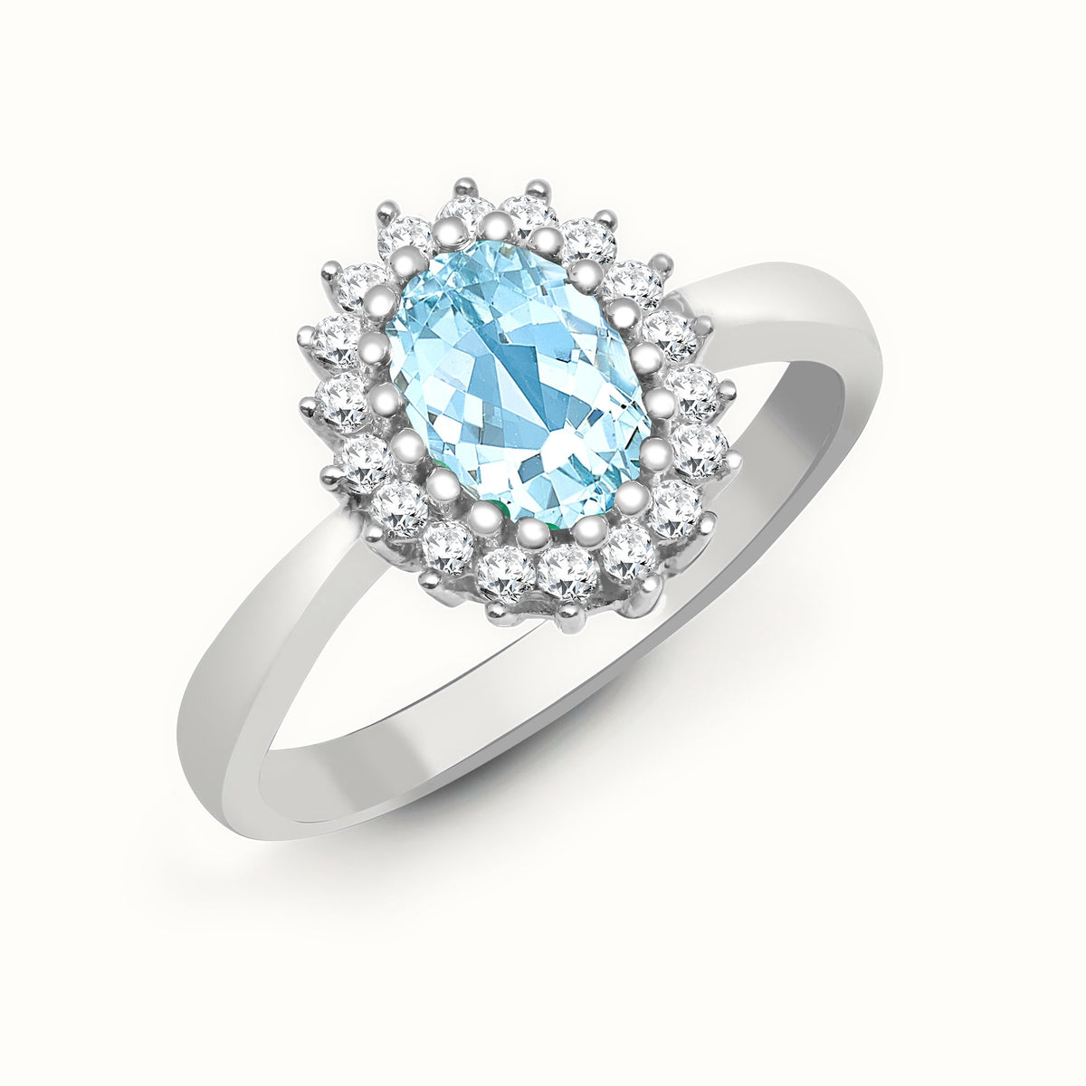 9ct White Gold Natural Diamond 23pts & Blue Topaz 90pts Ring