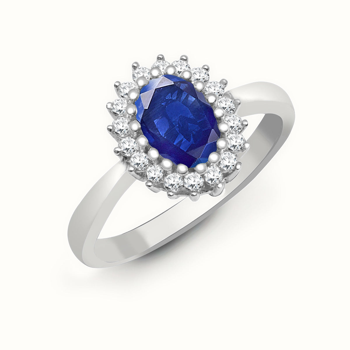 9ct White Gold Natural Diamond 23pts & Sapphire 1.10ct Ring