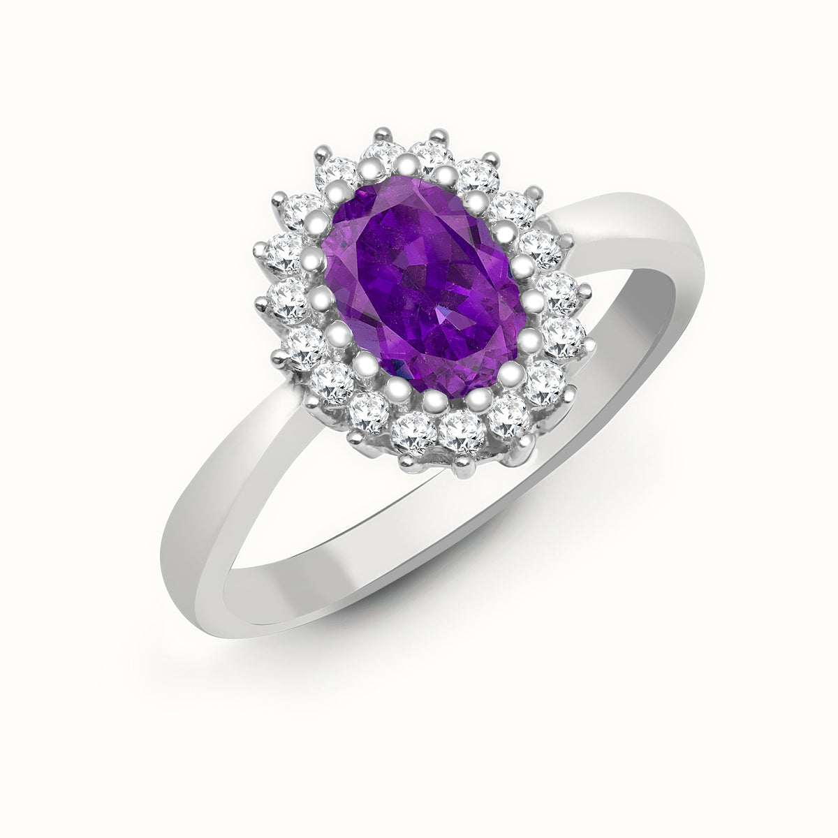 9ct White Gold Natural Diamond 23pts & Amethyst 70pts Ring