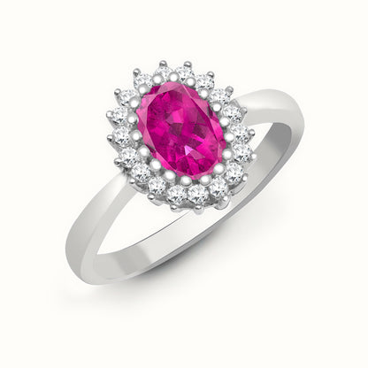 9ct White Gold Natural Diamond 23pts & Pink Sapphire 1.06ct Ring