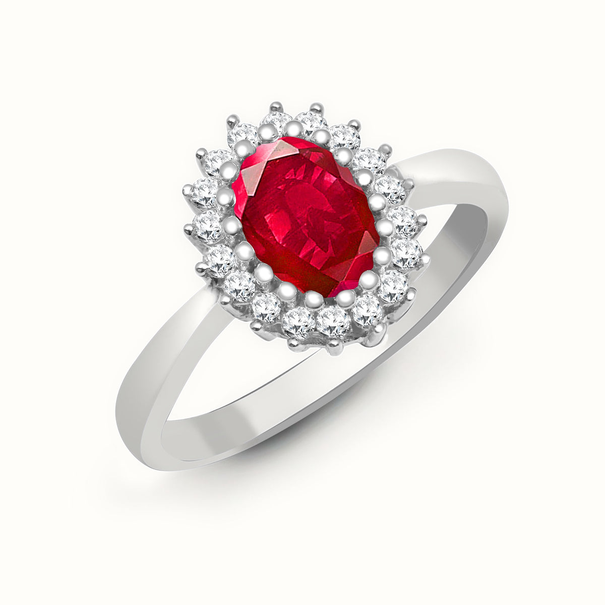 9ct White Gold Natural Diamond 23pts & Ruby 1.10ct Ring