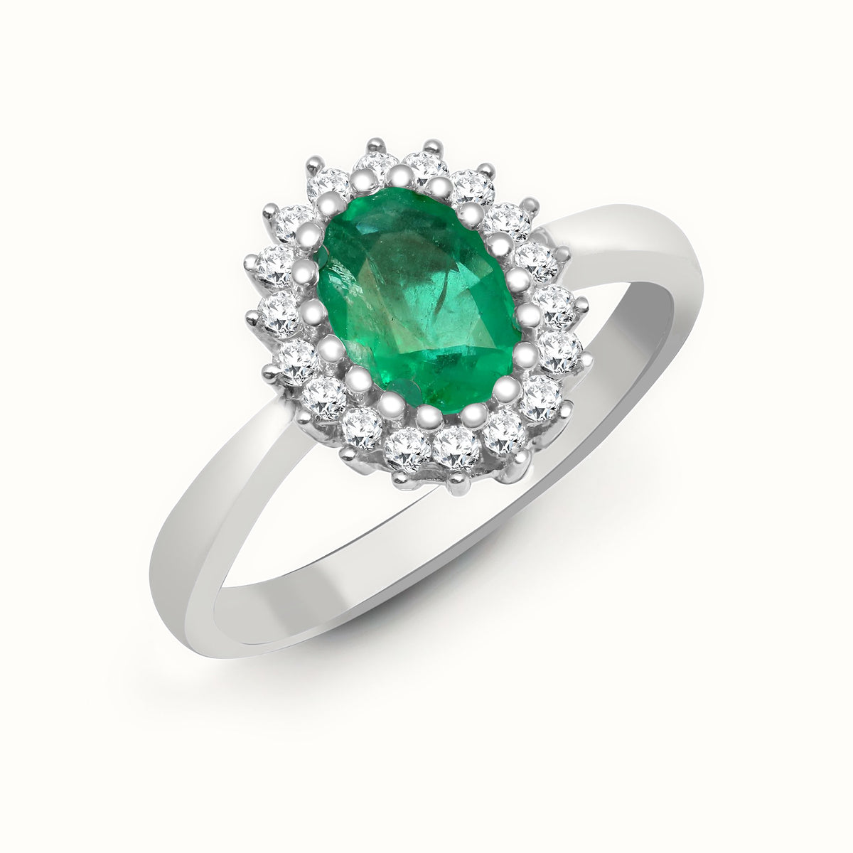 9ct White Gold Natural Diamond 23pts & Emerald 78pts Ring