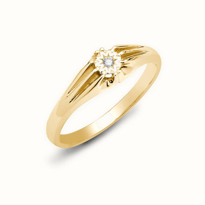 9ct Yellow Gold Gents Natural Diamond Ring