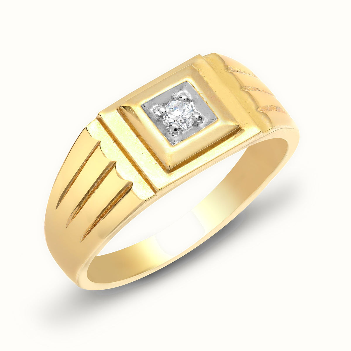 9ct Yellow Gold Gents Natural Diamond Ring