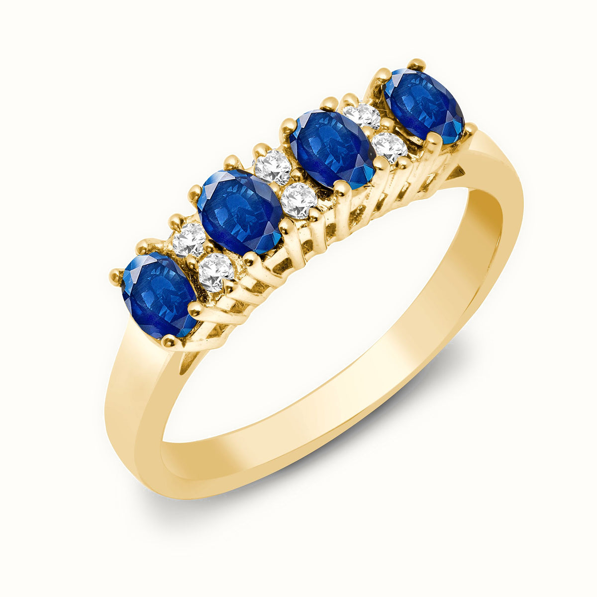 9ct Yellow Gold Natural Diamond 12pts & Sapphire 1.05ct Ring