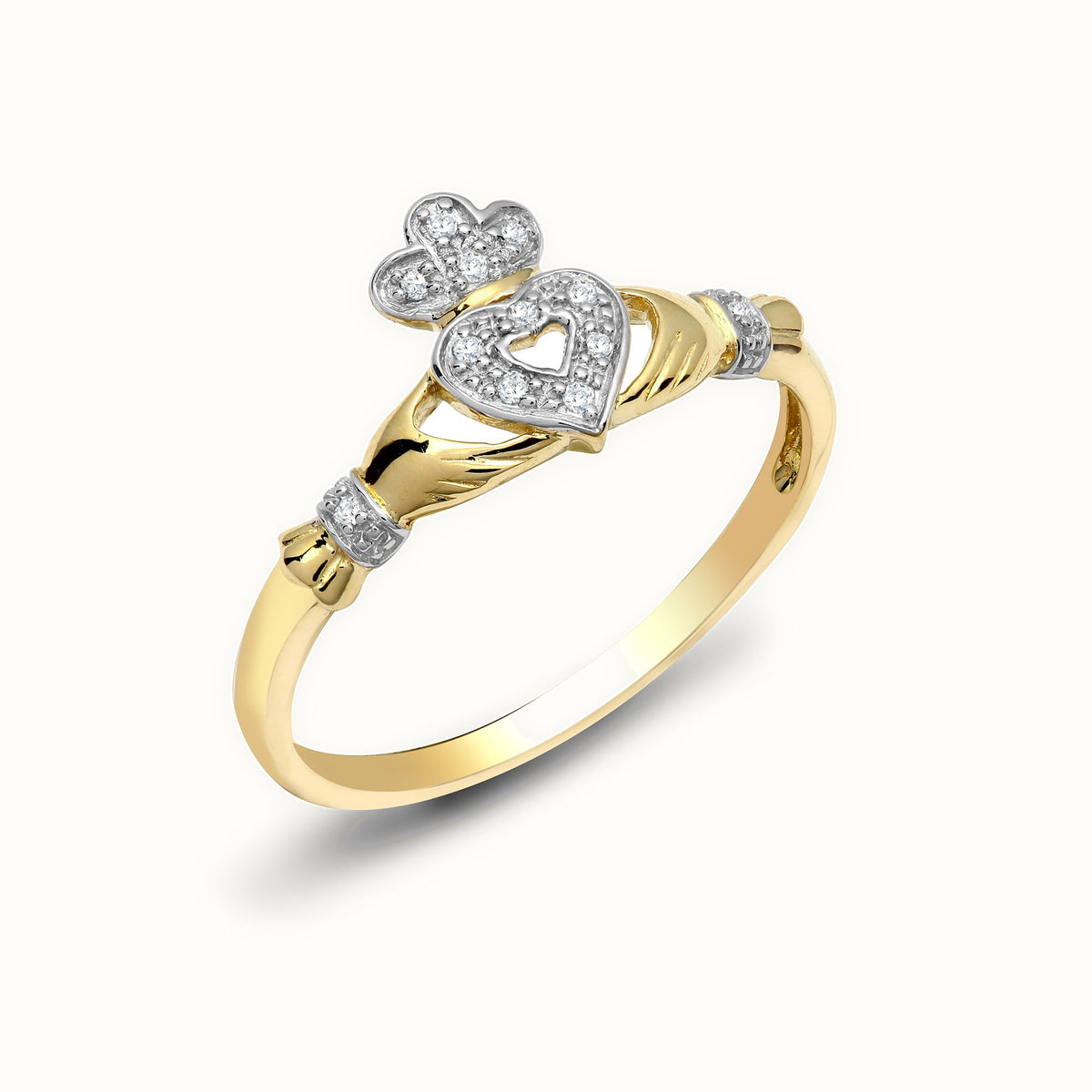 9ct Yellow Gold Natural Diamond Claddagh Ring